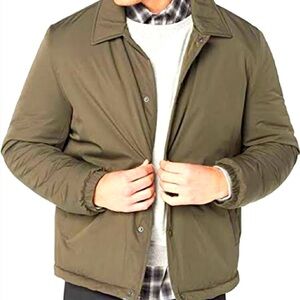 NWT COLE HAAN Sherpa Lined Oxford Coach Long Sleeve Olive Green Jacket Sz S